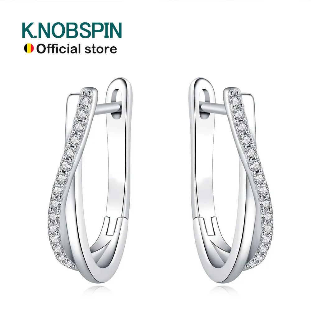 

KNOBSPIN Moissanite Hoop Earrings For Women GRA Certified 1.5mm Diamond Versatile Jewelry s925 Sterling Silver Twisted Earring