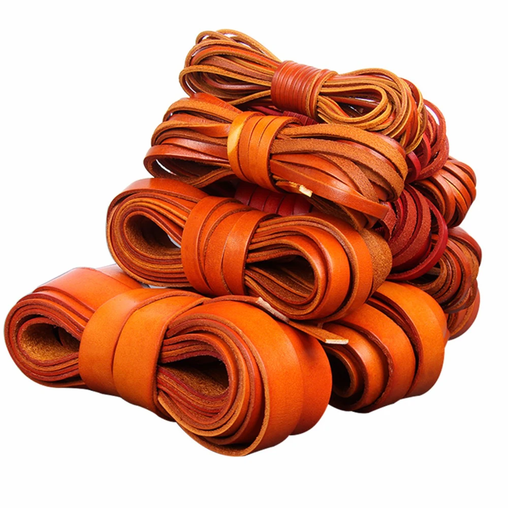 2 Meter Width 2-20mm Retro Yellow Coffee Cow Leather Strap Findings Flat/Round Leather Cord String Rope DIY Bracelet Making