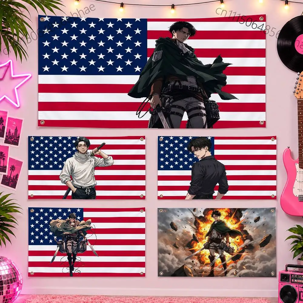 FOR Levi Ackerman Flag For Living Room Home Dorm Decor Wall Outdoor Camping Party Banner Gifts