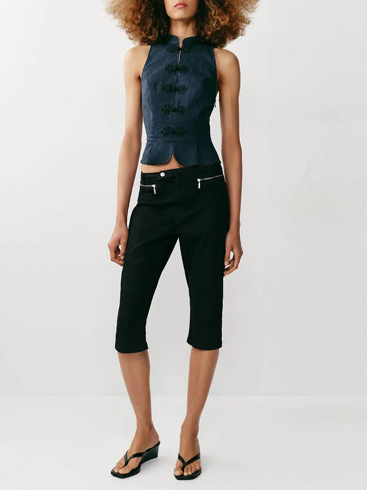 

New Summer 2026 Women's Fashion Casual Sleeveless High Collar Waist-Cinching Top Chinese Style New Arrival 7756826 405