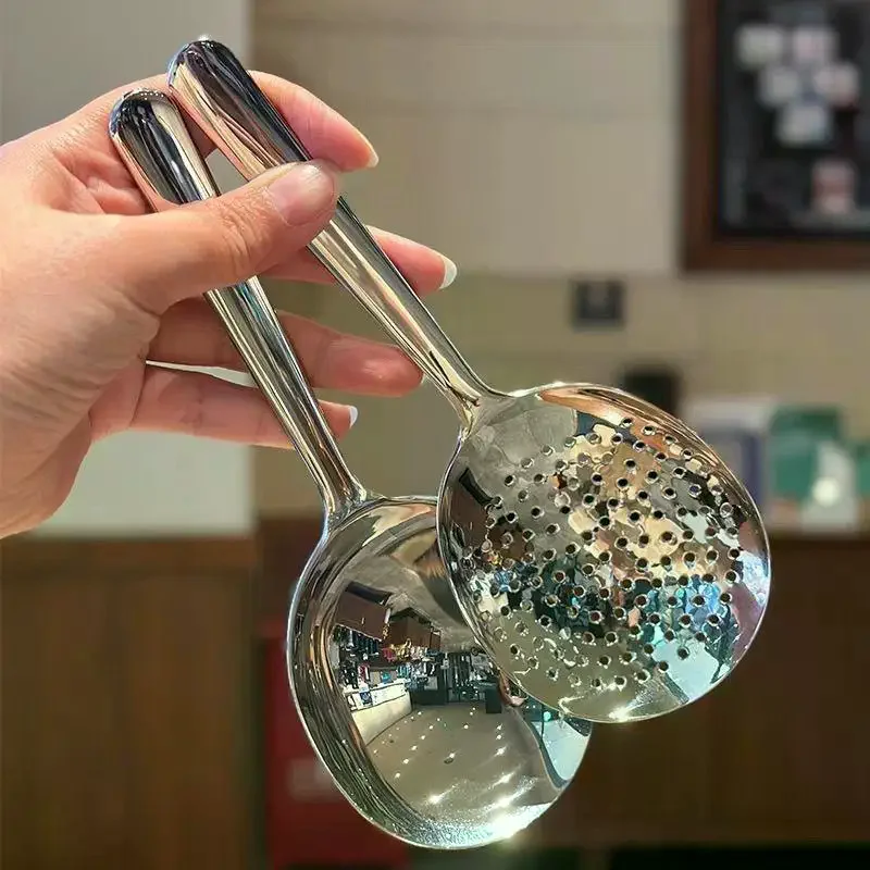 Stainless Steel Ladles For Serving Soup Rice Serving Spoon Drain Hole Heat Insulated Handle Kitchen Utensils For Daily Use