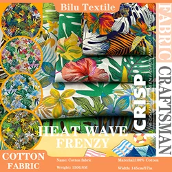 0.5M/1M/5M/10M Tropical Print Cotton Poplin - 100% Cotton Beachwear Fabric for DIY Sewing Quilting Designer Cloth (by Meter)