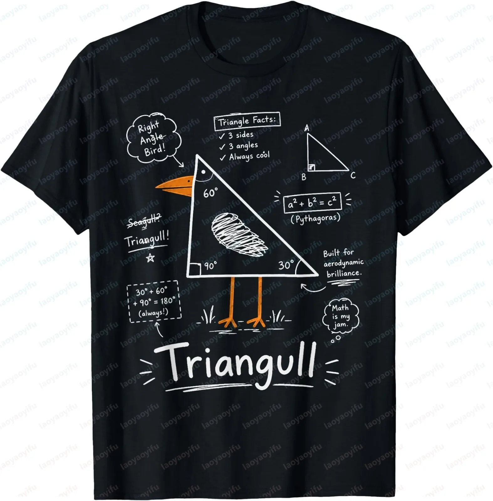 Triangull Triangle Seagull Bird Pun Funny Geometric Wordplay T Shirt Short Sleeve Round Neck Loose and Stylish Fun Clothing