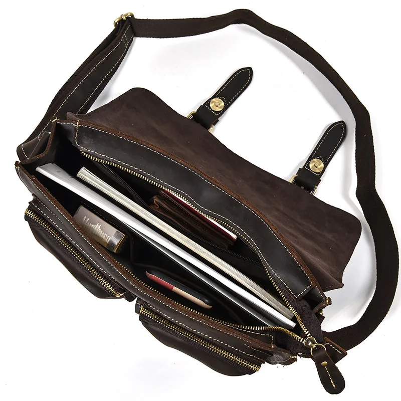 Large Capacity One-Shoulder Messenger Bag For Men Genuine Leather Briefcase Men Retro Crossbody Bags Casual Outdoor Shoulder Bag