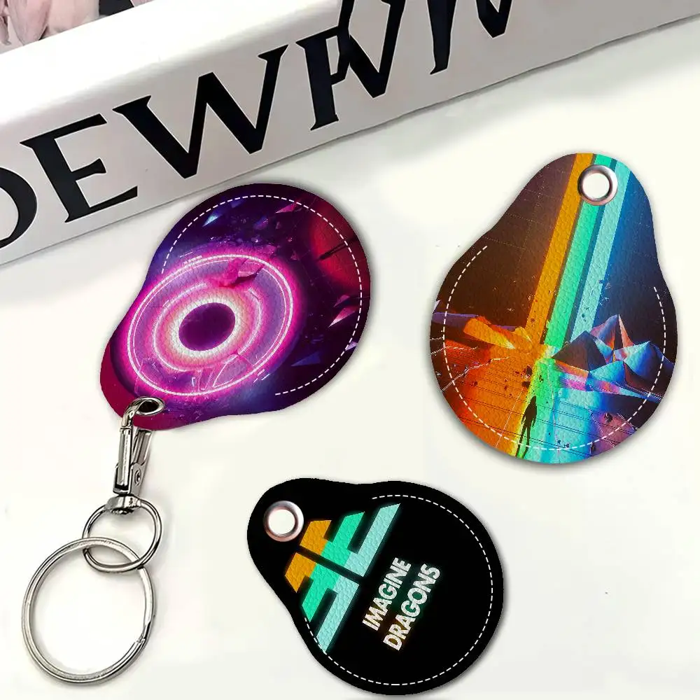 Popular Band I-Imagine D-Dragons Keyring Leather Access Card Holder Keychain Community Water Drop Proximity Card Protective Case