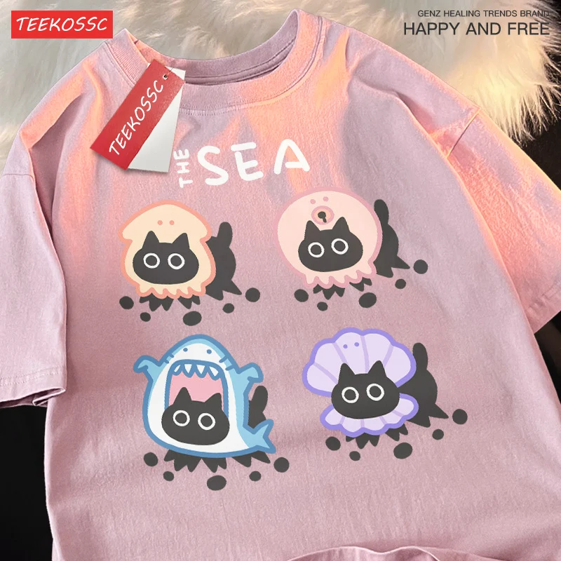 Ocean Cat Triple Cartoon Patternmen\'S Tee Clothing Cartoon Home Tee Clothing Popular Youth T Shirt Retro Funny Short Sleeve