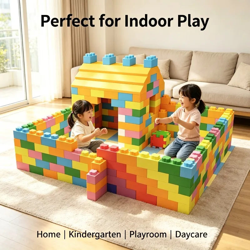 Large Building Blocks Set Soft Foam Big Bricks Playhouse Toy Stacking Construction Blocks Kids Safe Fence Indoor Activity Pen