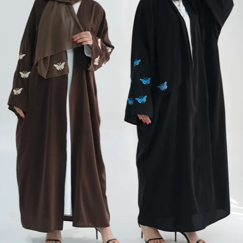 

Последняя исламская одежда Нида Черная Абая Дубай Дизайн Абая Женское мусульманское платье Кардиган с бабочкой Скромная Абая