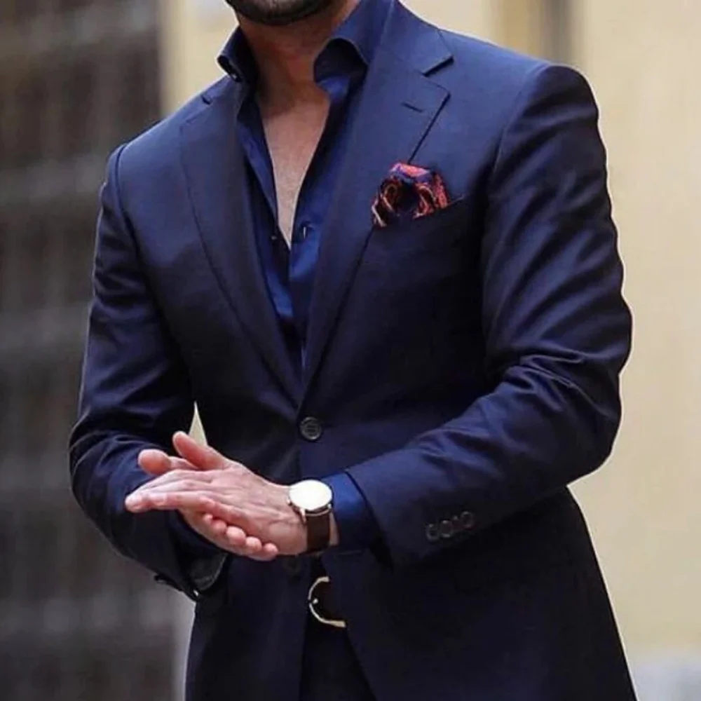 

Dark blue Men Suits Fashion Business Casual Wedding Tuxedo Two Piece (Blazer+Pants) Formal Office Suit Slim