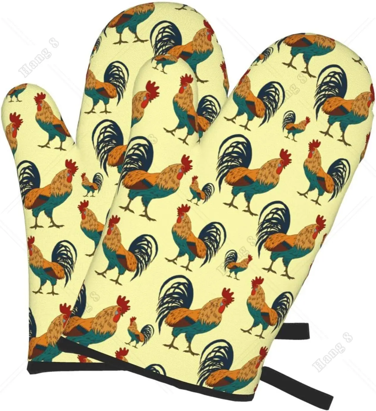 Farm Roosters On Bright Colors Oven Mitts Waterproof Non-Slip Heat Resistant Kitchen Gloves for Baking Cooking Grilling BBQ