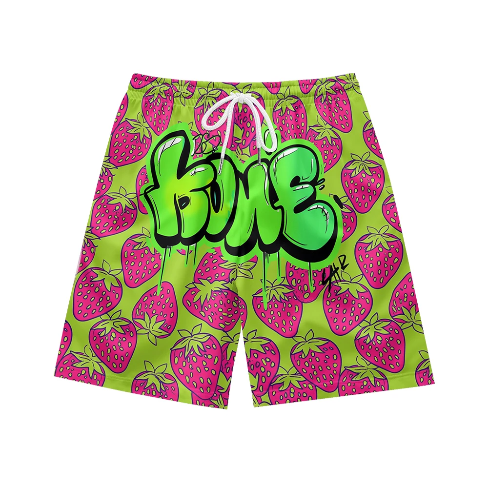 

100% Polyester All Over Printing Custom Men's Shorts Summer Men Anime Shorts pantalones casuales strawberry print