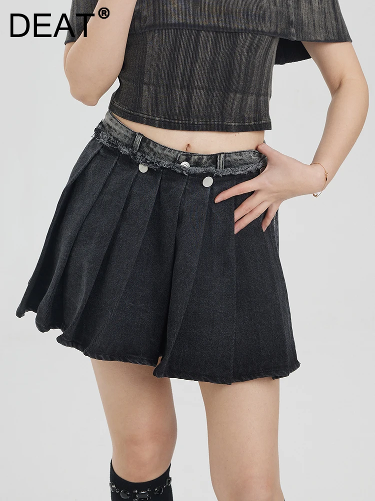 

DEAT Fashion Women's Denim Skirts High Waist Tassel Spliced Side Zipper A-line Mini Pleated Skirts Summer 2024 New Tide 11A040