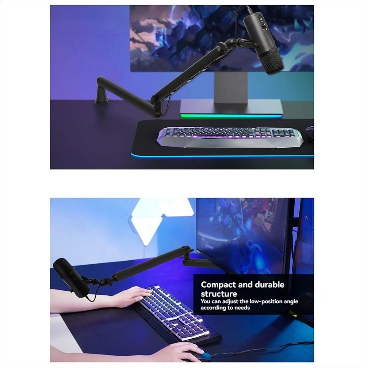 【ELEVATE LIFE】Mic Stand Desk, Heavy Duty Boom Arm Bear with Desk Mount Clamp, Adjustable Microphone Stand Desk, Desk Mic Stand