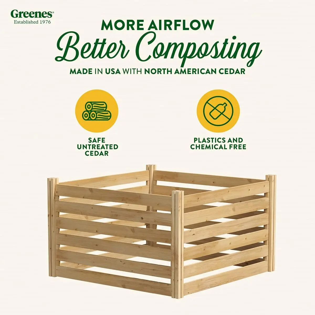 Outdoor Garden Composter, Cedar Wood, Natural, 173.92 Gallons, Made in USA