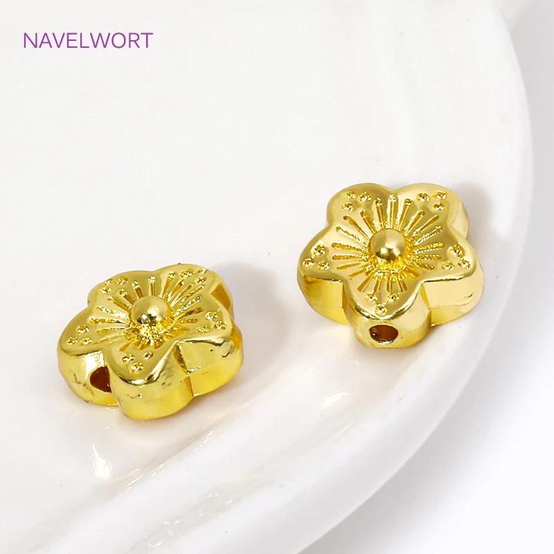 Beads Separator 18K Gold Plated Brass Plum Pattern Spacer Beads For Bracelet Making Accessories,DIY Jewelry Making Findings