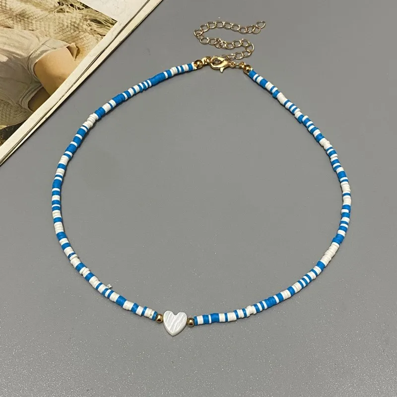 Boho Polymer Clay Colorful Choker Heart Natural Shell Beads Necklace Korean Handmade Fashion Pendant Neck Collar Female Jewelry