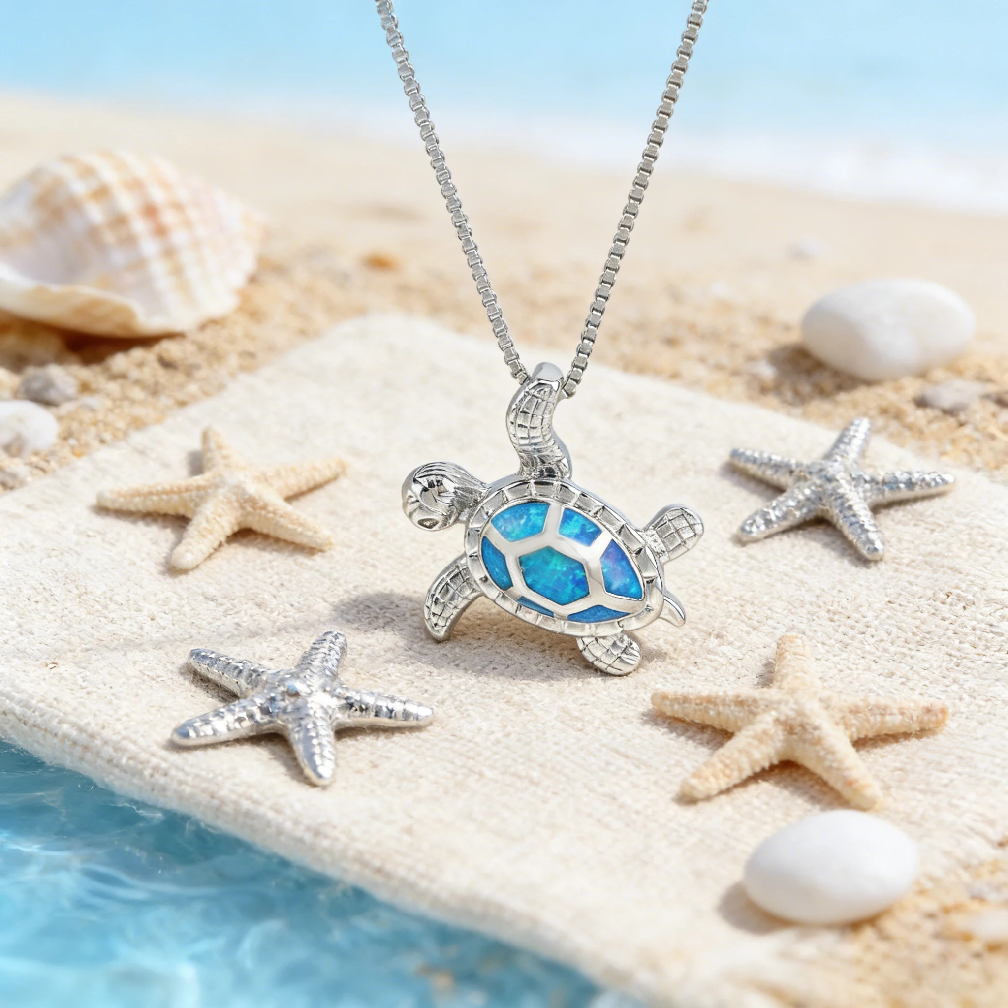 Boho Turtle Shape Charm Pendant White K Pendant Blue Opal Jewelry Necklace Pendants for Men & Women Valentine Aniversary Gifts