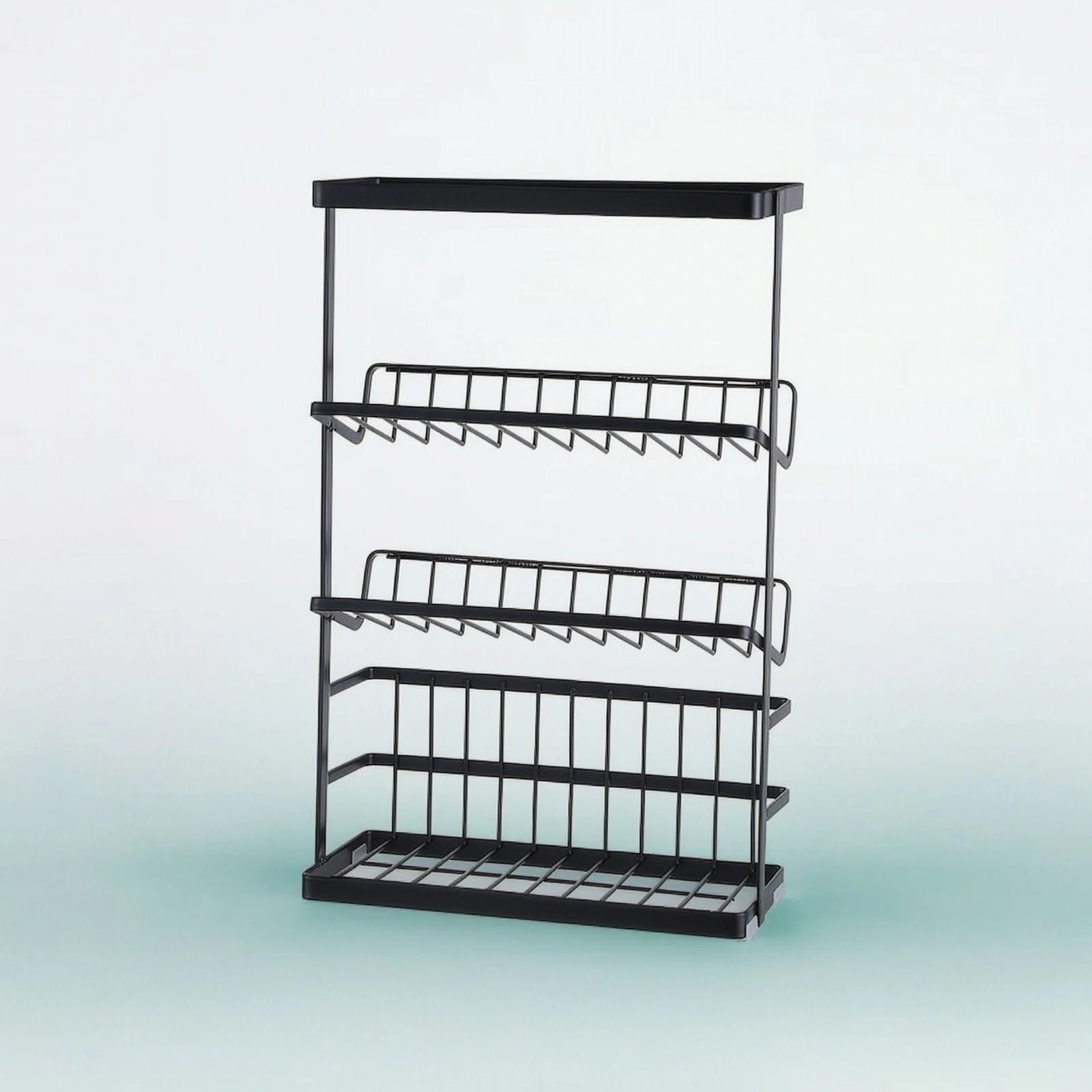 Floor Standing Rack with Slanted Shelves Rust-Resistant 3-Tier Storage Rack Shelving Unit Compact Furniture Vertical