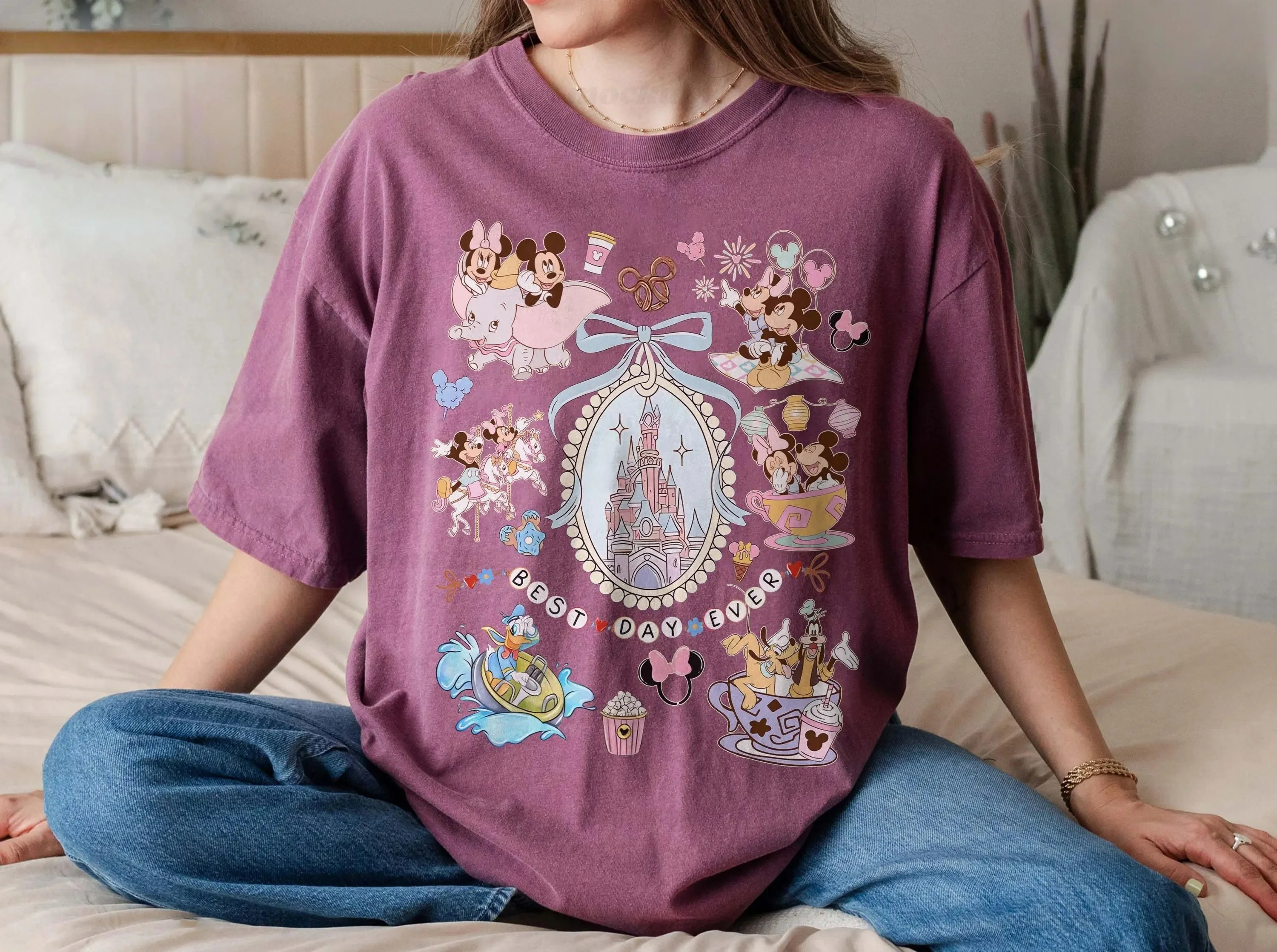 ساحر مرآة سحرية ديزني القلعة قميص ماجيك المملكة فتاة ديسكو فتاة السفر قميص المرأة موضة عادية تنفس تي شيرت