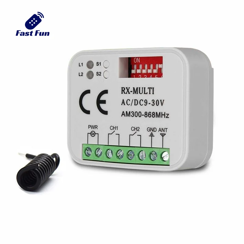 Compatible for BFT DITEC Hormann Sommer 300-868Mhz Universal 2 Channel 9-30V Rolling&Fixed Code Garage Door Remote Receiver