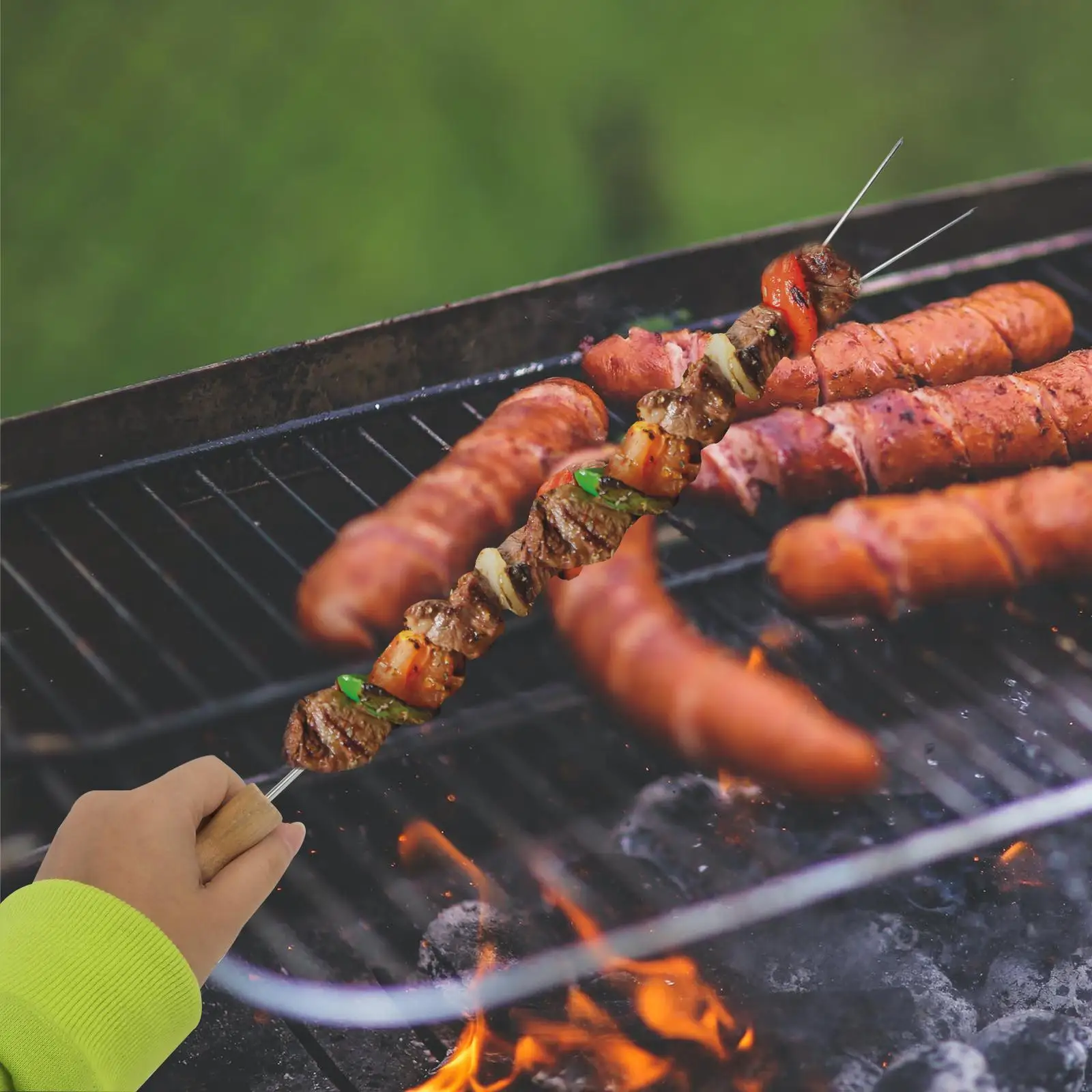 

15 Pcs Wooden Handle Barbecue Forks Stainless Steel Skewers Safe Length Design Durable Practical Barbecue Tool Kitchen