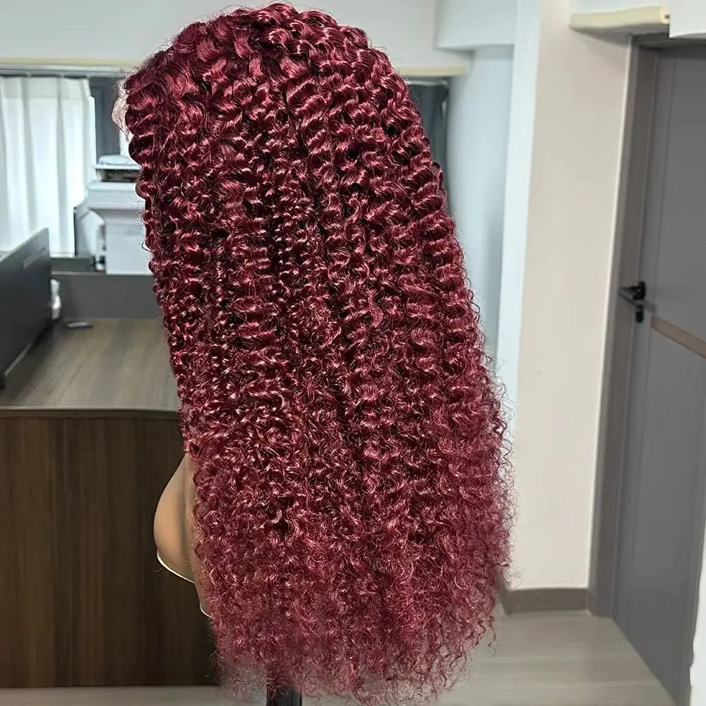 99j Burgundy Kinky Curly Human Hair Wigs For Women 100% Human Hair Pre Plucked 13x4 13x6 HD Lace Frontal Wigs Human Hair 180%
