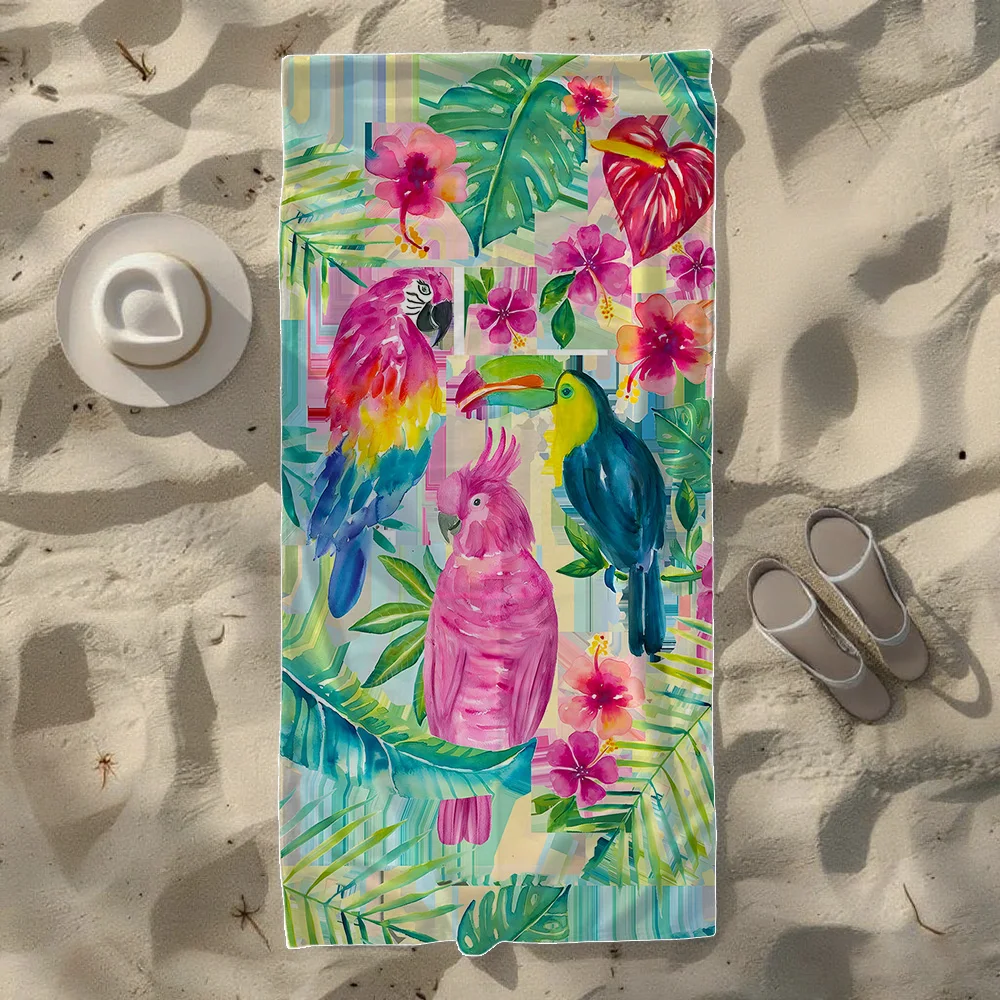 Tropical Bird & Snake & Fish Beach Towel,Soft Quick-Drying,Perfect For Portable Outdoor Travel,Swimming,Camping And Summer Beach