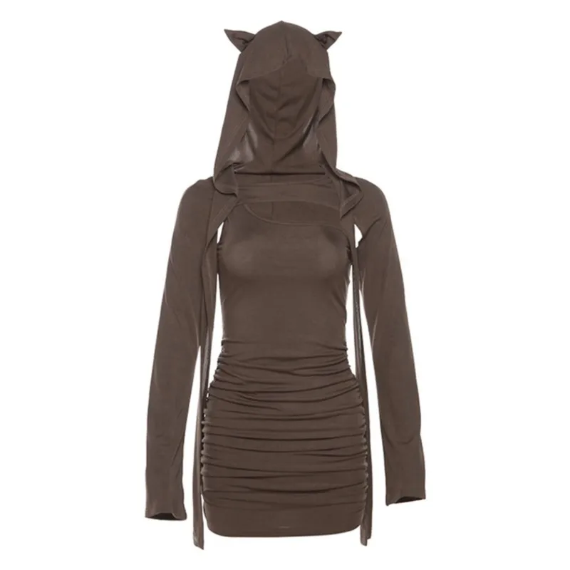 Wasteland Style Hollow Hooded Dress Design Hip Skirt