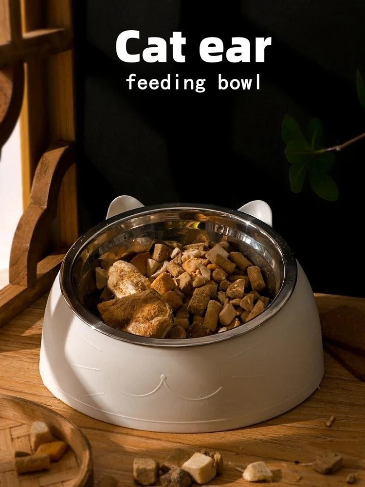 Stainless steel cat bowl, dog bowl, cervical protection cat bowl, slanted mouth pet food bowl