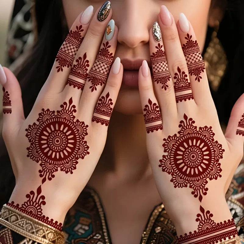 

2-Pack Reddish-Brown Mandala Flowers Simple Lines Vines Unisex Tattoo Stickers