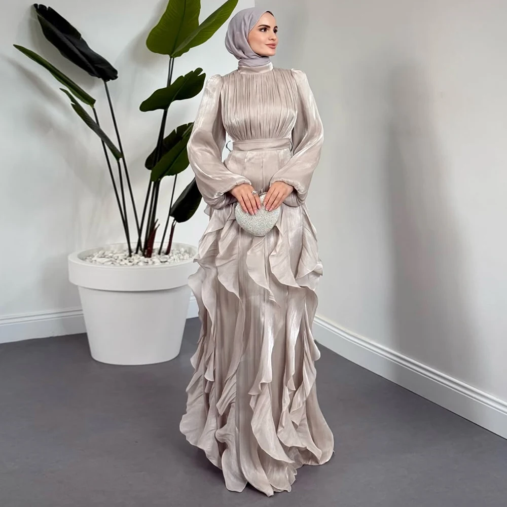 

Customized Women Evening Dresses for Muslim Weddings Saudi Arabia A Line Elegant Luxury Party Dress 2026 Ruffes Prom Gowns Long