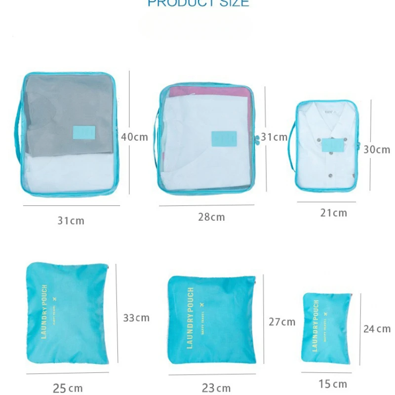 6pcs Travel Storage Bag Large Capacity Luggage Clothes Sorting Organizer Set Suitcase Pouch Case Shoes Packing Cube Bag