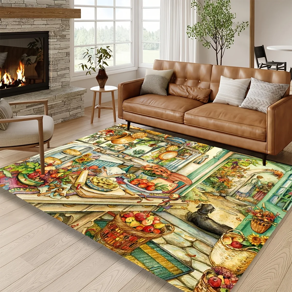 Festive Autumn Feast Motif Rectangular Rug Decorative Non Slip Door Mat Versatile Accent For Gym Dance Studio Lounge Room