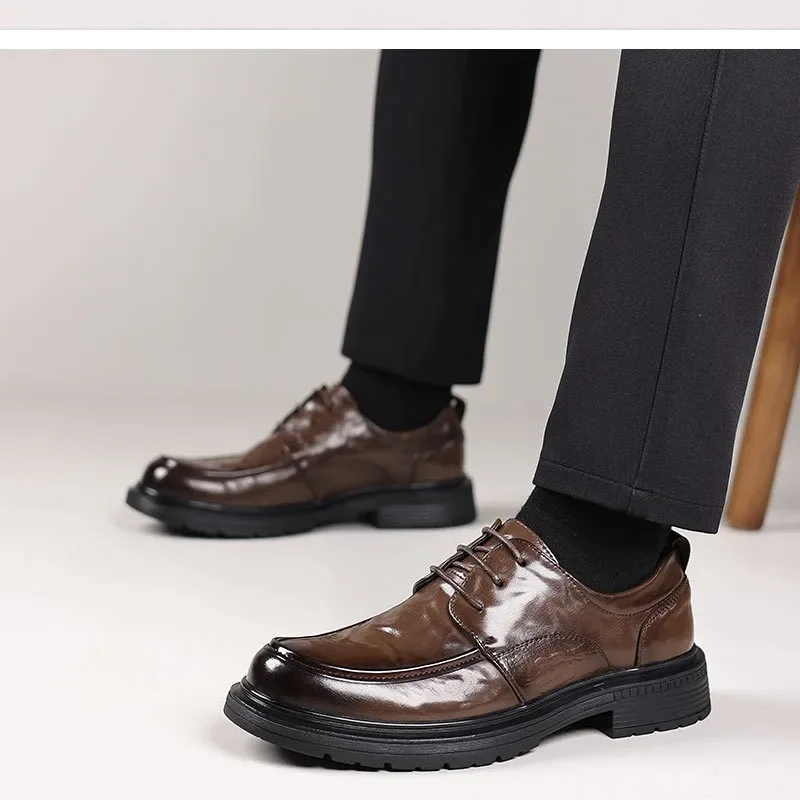 Height Increasing Platform Round Toe Loafers Leather Shoes for Men Retro High Quality Fashion  Trend on Sale Man Casual Shoe