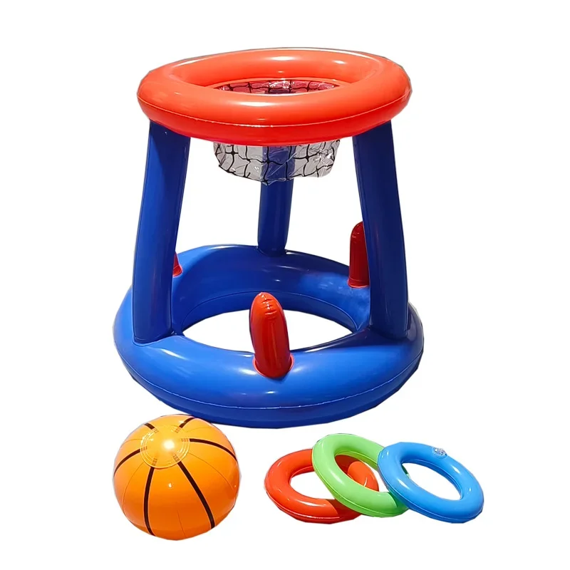 Inflatable Water Basketball & Ring Toss Game for Kids, Pool Beach Outdoor Toys with 3 Rings+1 Ball, Family Interactive Toys