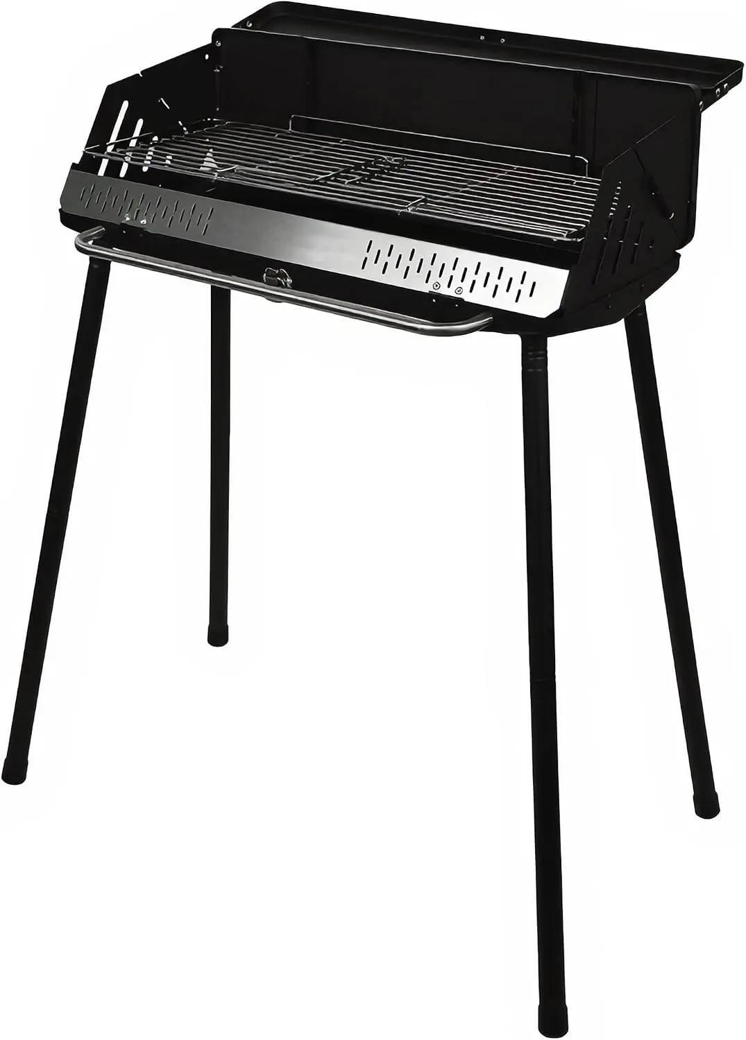 Vertical Foldable Charcoal BBQ Grill with Enameled Charcoal Pan, Chrome-Plated Cooking Grid, and High Stand-Up Design
