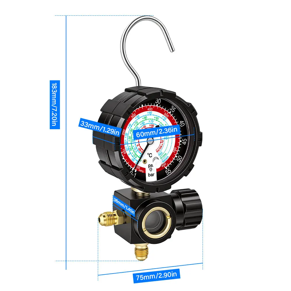 NEUES Einzel-Manometer, Klimaanlagen-Manometer mit klarer Skala, passend für Kältemittel R410A R22 R134A R404A – Detail 9