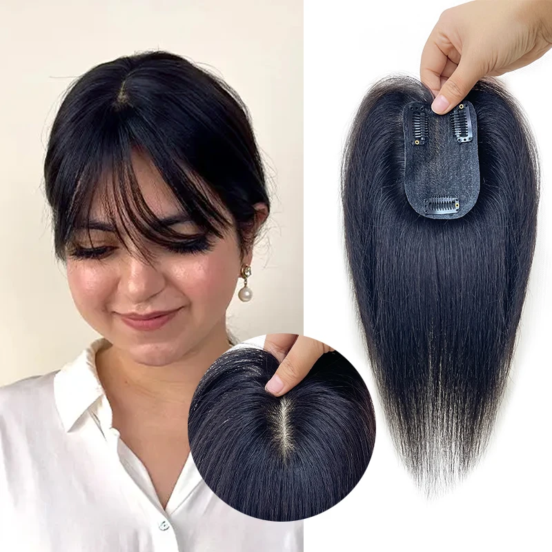 25cm 7X10cm Hairnet 100% Human Hair Women Straight Clip in Hair Extension Improve Volume Topper Hair Pieces