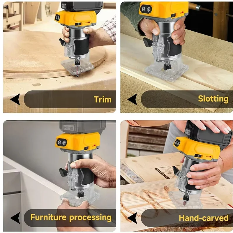 21V Brushless Cordless Router 30000rpm Woodworking Trimmer 6.35mm Collet Slotting Engraving Machine for Wood Grooving No Battery