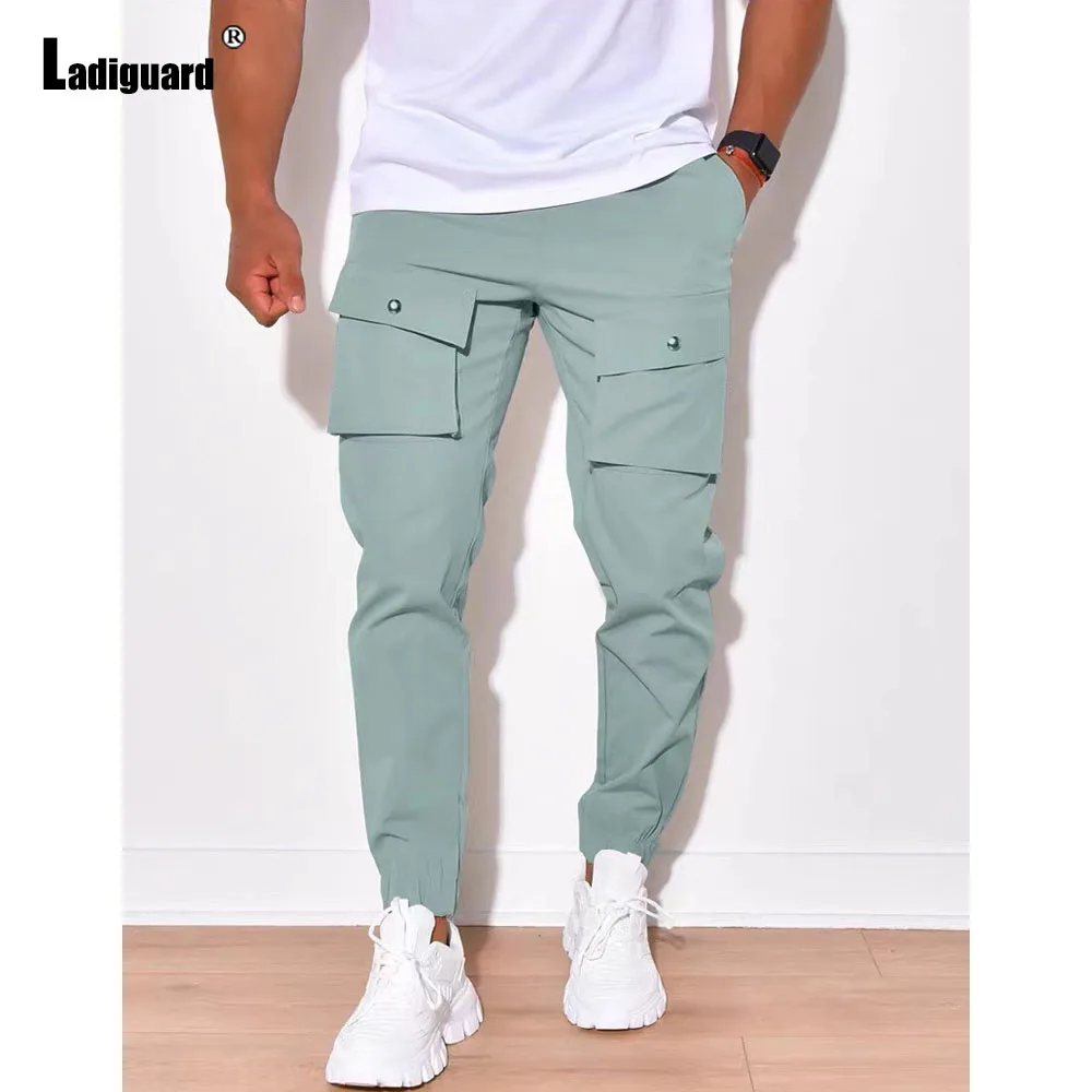 Ladiguard Sexy Diagonal Pocket Pants Casual Skinny Pantalon Mens Pencil Trousers 2024 European Style Fashion Basic Sweatpants