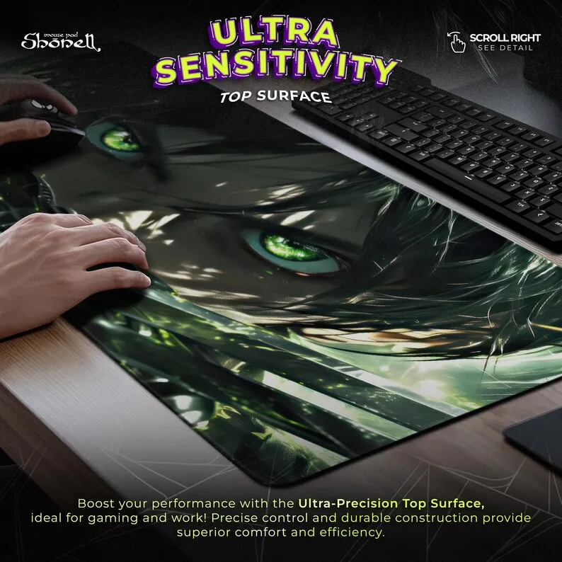 لوحة ماوس إرين ييغر مقربة - شفرات تيتان وحصيرة مكتب ذات عيون خضراء، فن أنيمي هيرو، هدية AOT #4