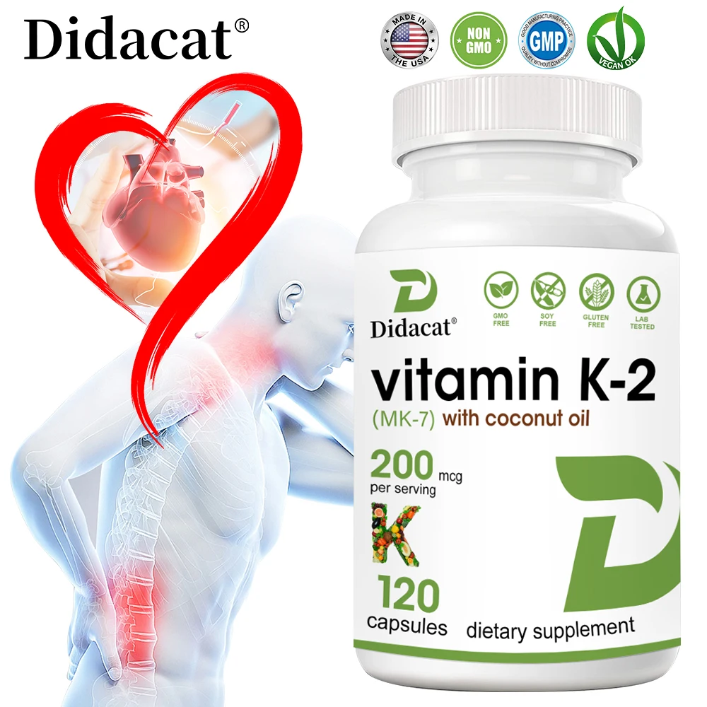 Vitamin K-2 (MK-7) 200mcg and Coconut Oil Capsules for Strong Bones, Heart and Cardiovascular Health