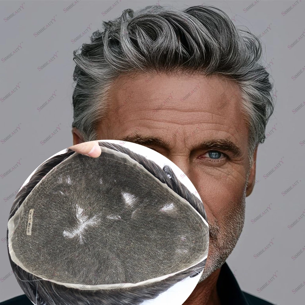 

Мужской парик из натуральных волос, полностью кружевной, 1B65 1B80, с седыми волосами, супермягкий швейцарский кружевной невидимый парик с естественной линией роста волос