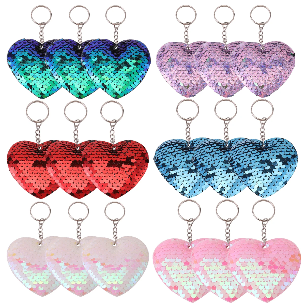 18Pcs Reversible Sequin Heart Keychain, Glittering Sequins Keyring For daily wear Party Favors, Backpack Luggage Bag Decorations