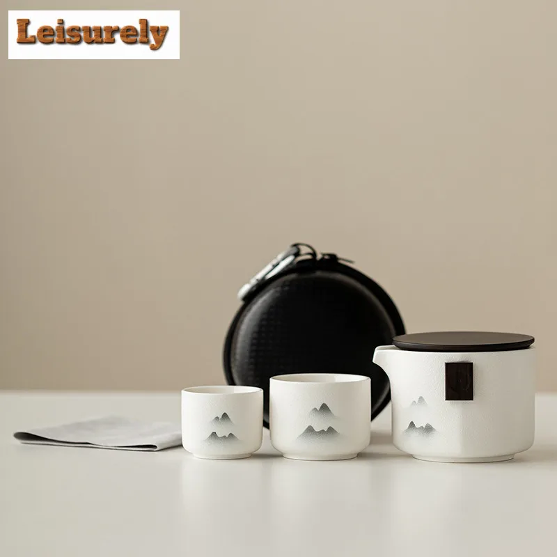

Ink Rhythm Landscape Travel Tea Set Kit Retro 1 Pot 2 Cups Household Tea Making Organizer Portable Outdoor Handbag Decoration