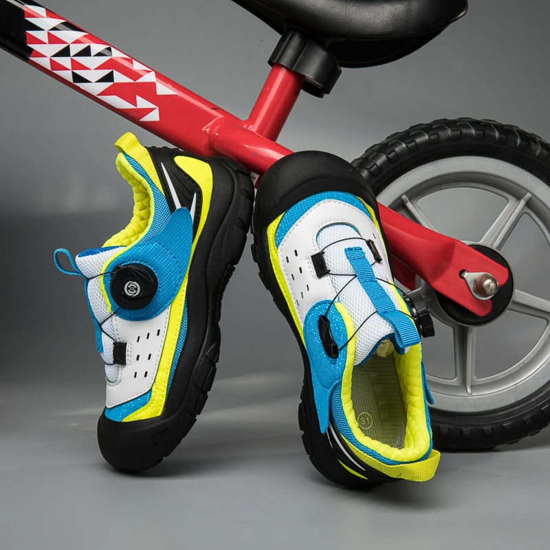 Zapatos de bicicleta profesionales para niños, calzado deportivo para bicicleta de montaña y carretera, antideslizante, con suelas de goma