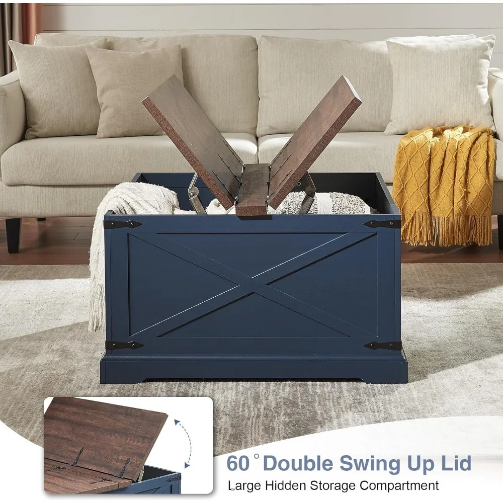 Farmhouse Square Coffee Table with Storage, Wood Center Table with Hinged Lift Top, Rustic Cocktail Table with Large Hidden Stor