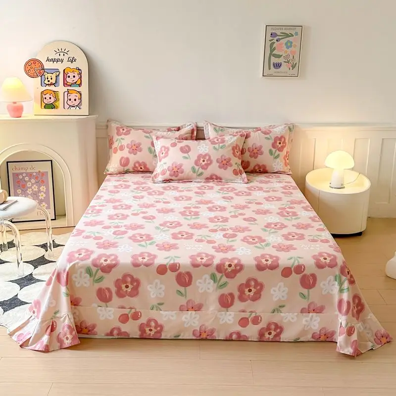 Scandinavian Style 100% Cotton Flannel Bed Sheet Set Single Piece Thickened Soft Warm Winter Bedding With Various Patterns