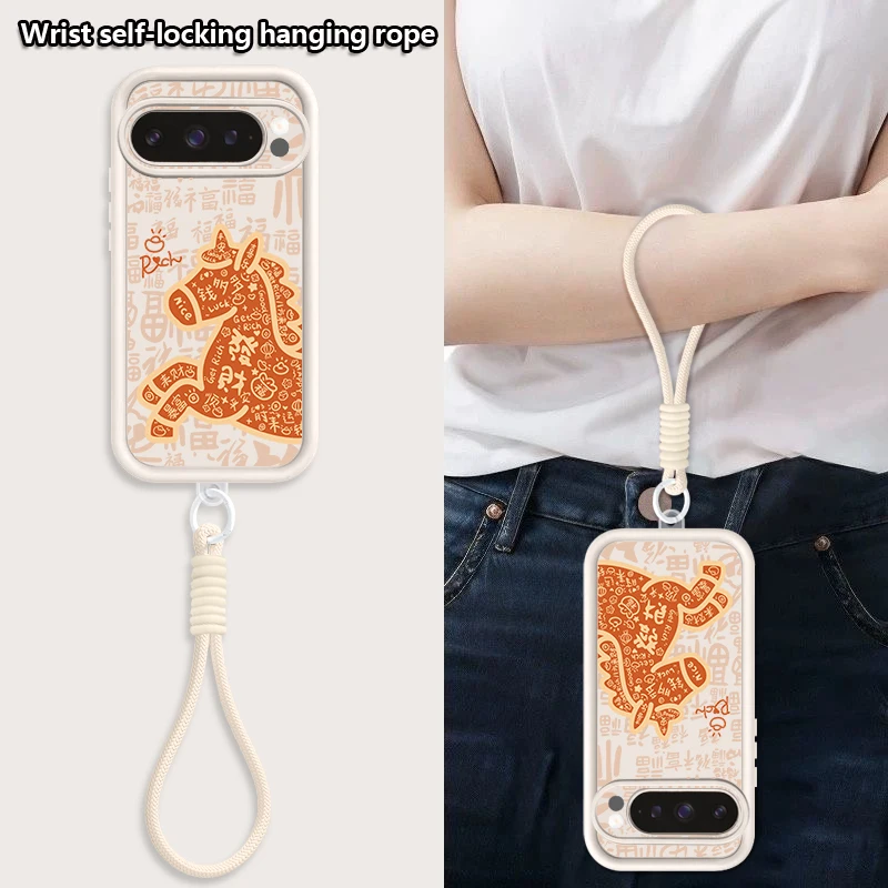 Cute Foal Print Wrist Strap Lanyard Phone Case For Google Pixel 10 9 8 7 Pro 9A 8A 7A Pixel 9 10 Pro XL Soft TPU Back Cover view 5