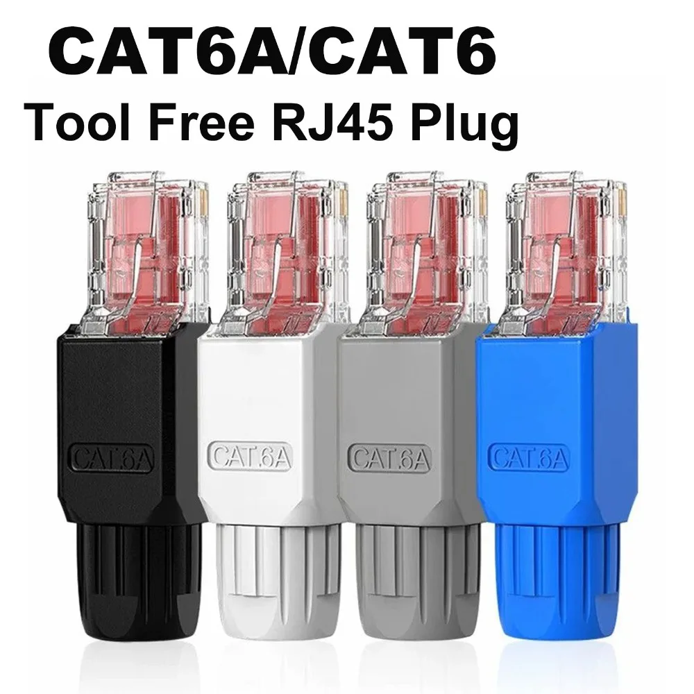 

CAT6A CAT6 RJ45 Connector Tool Free Ethernet Plug Gold Plated Reusable Modular Plug for23-26AWG Network Cable T568A/B Compatible